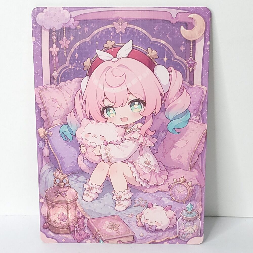 Hyacine Chibi Pink Sleeping Waifu Card Anime Girl Wall Art Oversized Board A5